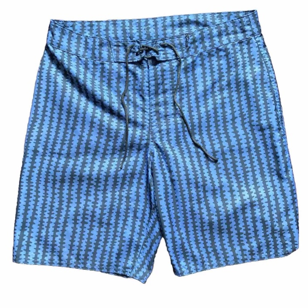 Outerknown Board Shorts Mens Size 31 Pattern Blue Surf Trunks Recycled Polyester